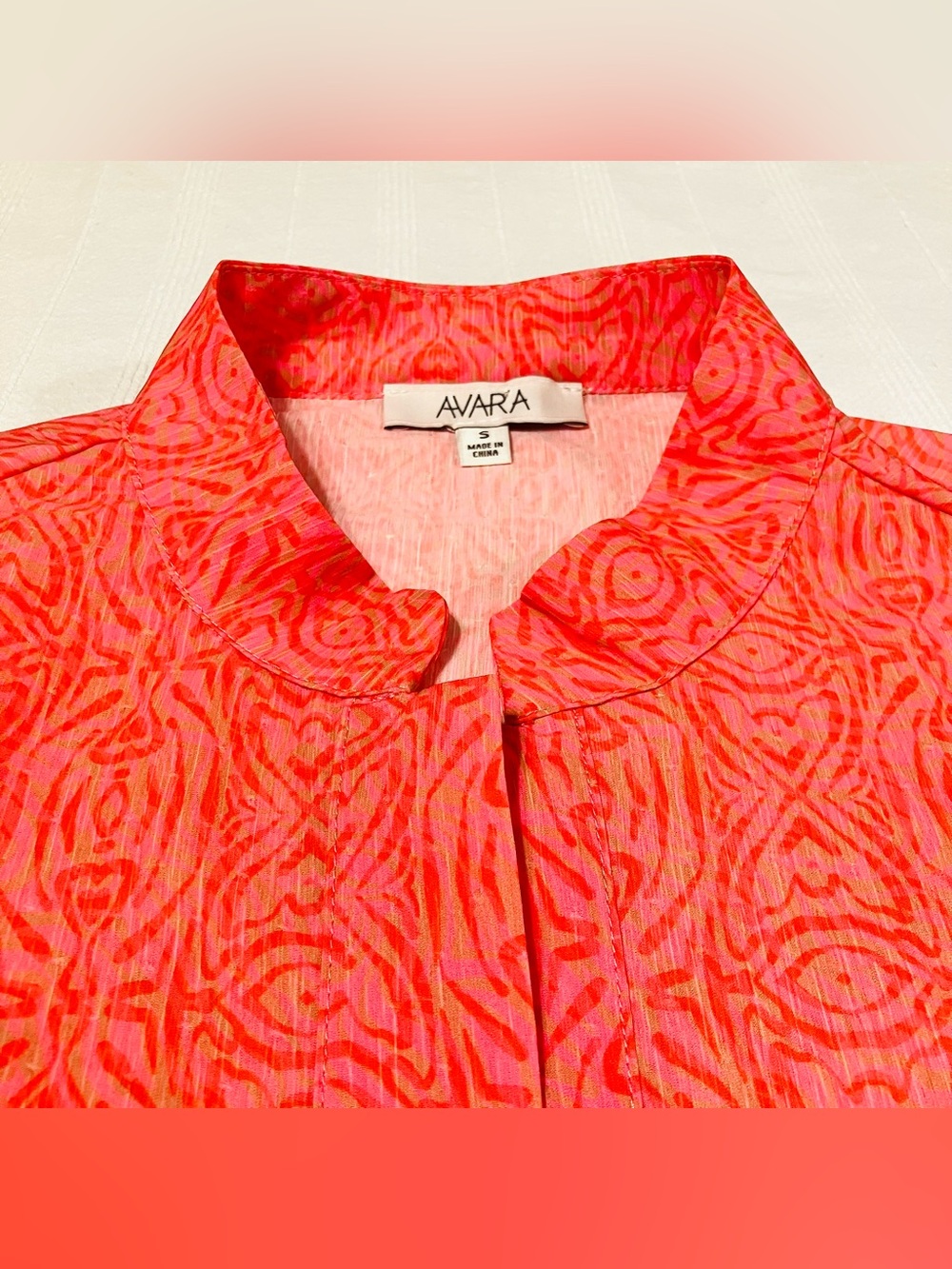 Avara Geometric Heart Ikat Popover Tunic Blouse Coral Pink - Small Oversized
